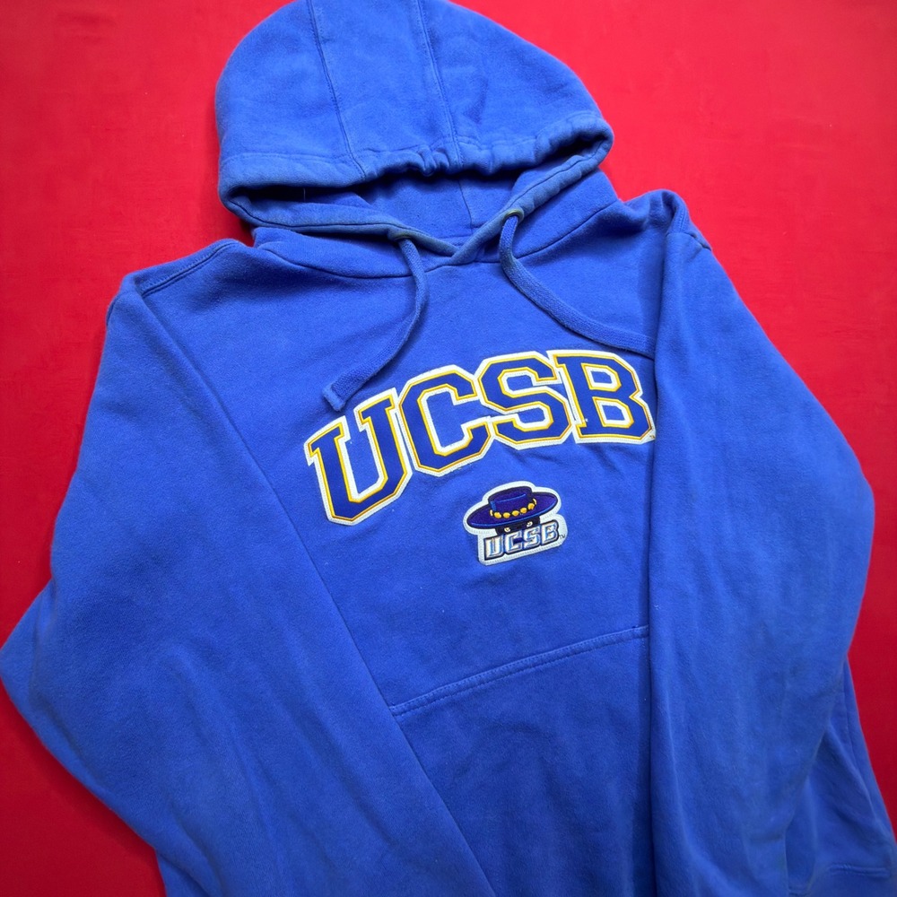 UCSB Gauchos Hoodie Mens Medium Blue Pullover Sweatshirt Embroidered Logo Mascot